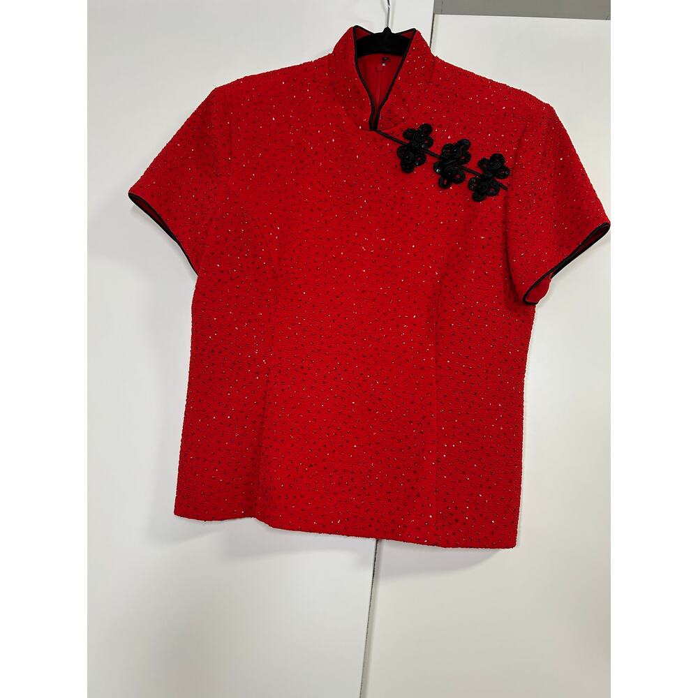 Jessica Howard Red Mandarin Collar Sequin Top Size 12‎